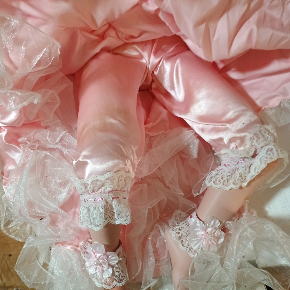 Porcelain Doll with Blonde Curls and Pink Dress - Picture 2 of 2